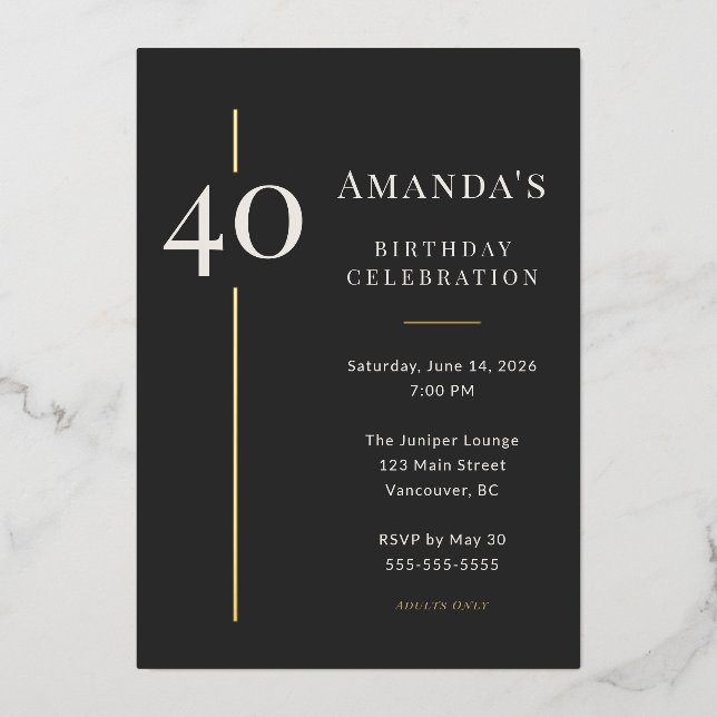 Invitation En Aluminium Célébration du 40e anniversaire Black Gold (Recto)