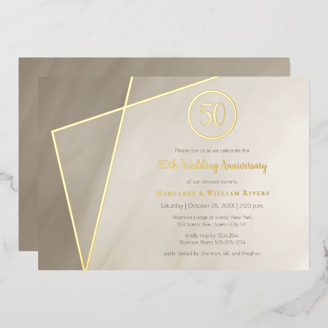 Invitation En Aluminium célébration du 50e anniversaire antique gris or fo (Recto/Verso)
