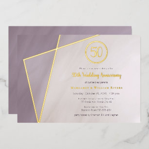 Invitation En Aluminium célébration du 50e anniversaire cadre doré prune a