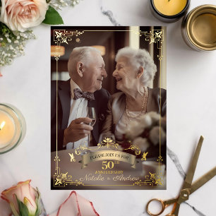 Invitation En Aluminium Célébration romantique de 50 ans d'or en photos