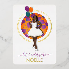 Invitation En Aluminium Célébrons l'anniversaire ! Femme noire avec des ba