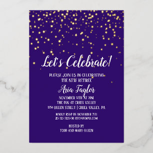 Invitation En Aluminium Célébrons le Confetti Doré sur Violet Fête Or