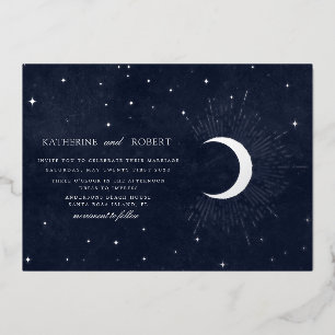 Invitation En Aluminium céleste minuit bleu argent étoiles Mariage