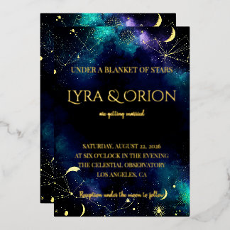 Invitation En Aluminium Celestial Stars | Navy Teal Gold Galaxy | Wedding