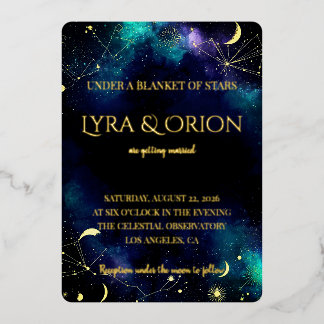 Invitation En Aluminium Celestial Stars | Navy Teal Gold Galaxy | Wedding