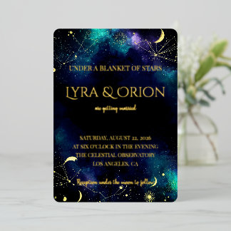 Invitation En Aluminium Celestial Stars | Navy Teal Gold Galaxy | Wedding 