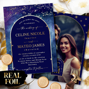 Invitation En Aluminium Céline ・ Ciel de nuit Arché Fiançailles Photo Gold