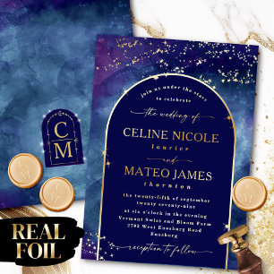 Invitation En Aluminium Celine • Élégant ciel nocturne Arche Mariage Or Ré