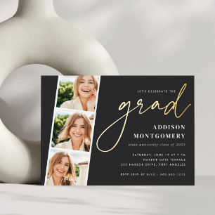 Invitation En Aluminium Cendre   Photo Strip Graduation Party Gold