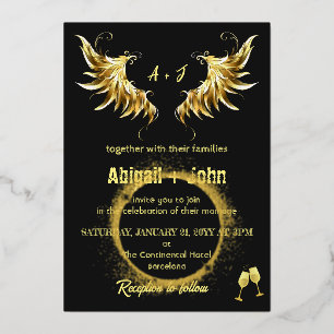 Invitation En Aluminium Cercle minimaliste de mariage Classic Gold Wing