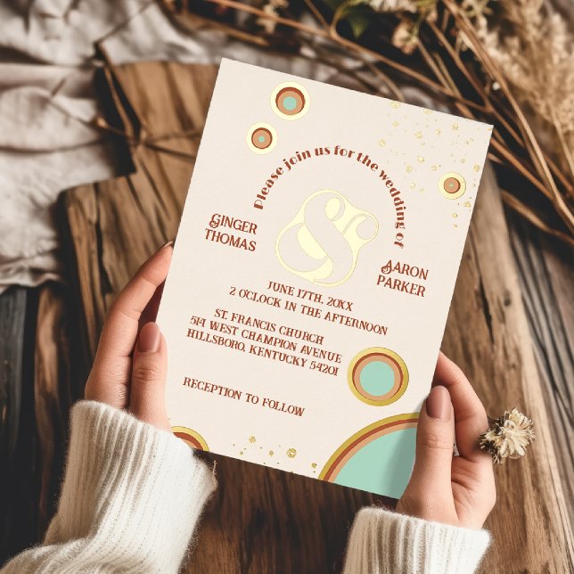 Invitation En Aluminium Cercles super Peach Ampersand Retro Mariage Gold (Créateur téléchargé)