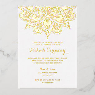 Invitation En Aluminium Cérémonie de Mandala Mehndi Gold Foil