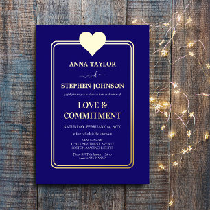 Invitation En Aluminium Cérémonie d'engagement au coeur bleu et or de la M