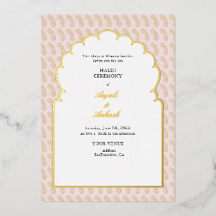Invitation En Aluminium Cérémonie moderne de Mehendi rose et or Indien