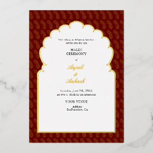 Invitation En Aluminium Cérémonie traditionnelle de mehendi rouge et or in