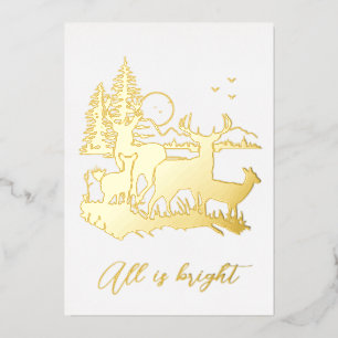 Invitation En Aluminium Cerf de forêt dorée nuit fête de Noël réelle