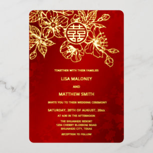 Invitation En Aluminium Cerisier Fleur de Cerisier Mariage Chinois Or Roug