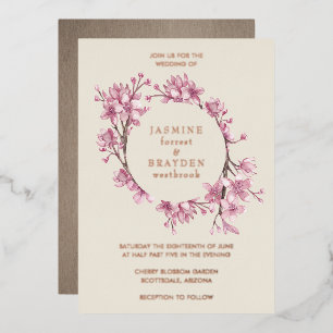 Invitation En Aluminium Cerisier Fleur rose Mariage Rose or