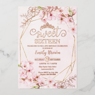 Invitation En Aluminium Cerisiers Sakura Rose Doré Doux 16 