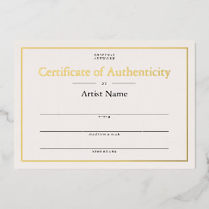 Invitation En Aluminium Certificat d'authenticité d'art en feuille d'or iv
