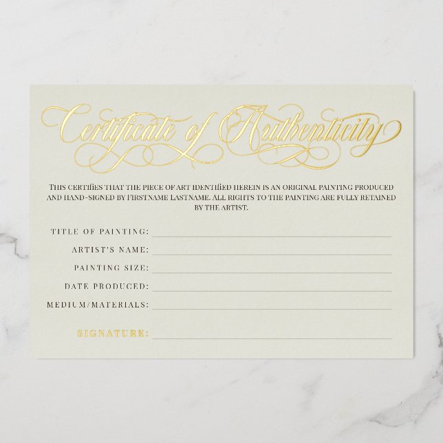 Invitation En Aluminium Certificat d'authenticité Eggshell Gold Swirls (Recto)