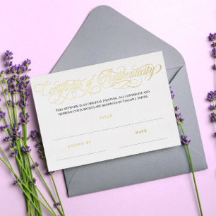 Invitation En Aluminium Certificat d'authenticité Elegant Golden Swirls