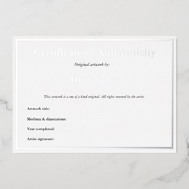 Invitation En Aluminium Certificat d'authenticité en feuille d'argent pour (Recto)
