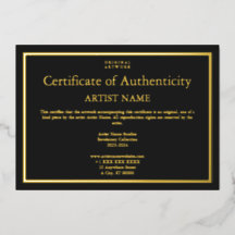 Certificat d'authenticité en feuille d'or noir Art