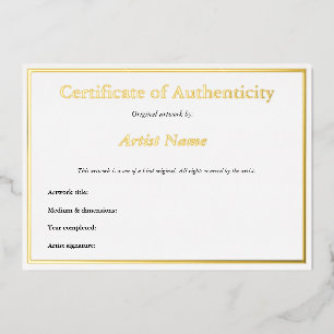 Invitation En Aluminium Certificat d'authenticité en feuille d'or pour l'a