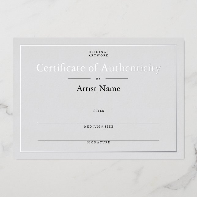 Invitation En Aluminium Certificat d'authenticité Gris Silver Foil (Recto)