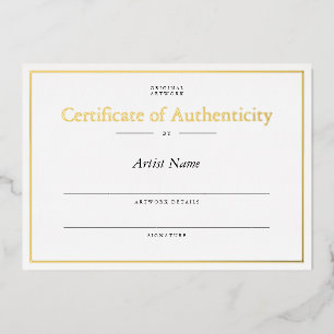 Invitation En Aluminium Certificat d'authenticité personnalisé Gold Foil