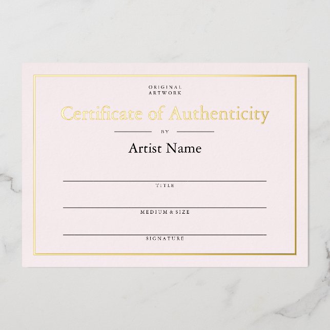Invitation En Aluminium Certificat d'authenticité Soft Pink Gold Foil (Recto)