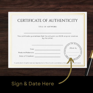 Invitation En Aluminium Certificat d'authenticité traditionnel