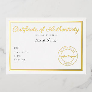 Invitation En Aluminium Certificat métallique de luxe d'authenticité Art