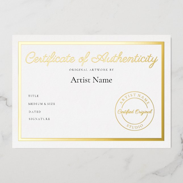 Invitation En Aluminium Certificat métallique de luxe d'authenticité Art (Recto)