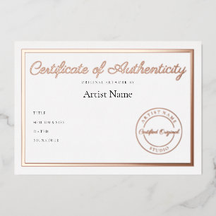 Invitation En Aluminium Certificat métallique de luxe d'authenticité Art
