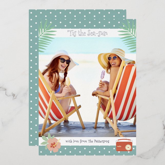 Invitation En Aluminium 'C'Est La Plage Tropicale Mer-Soleil Noël Été (Recto/Verso)