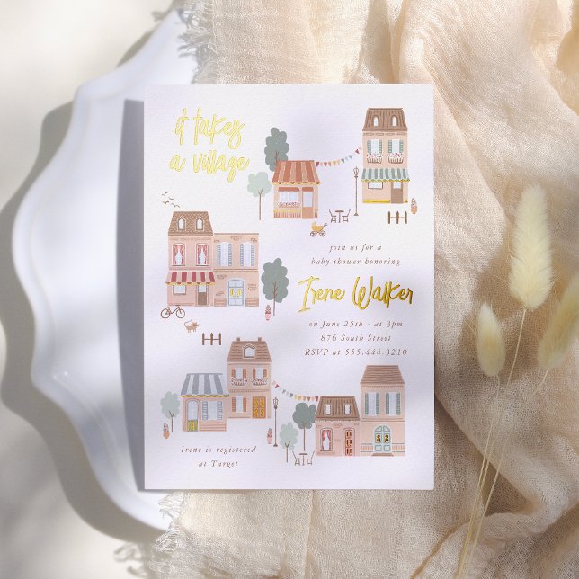 Invitation En Aluminium C'est L'Affaire De Tout Un Village Baby Shower Mix (Créateur téléchargé)