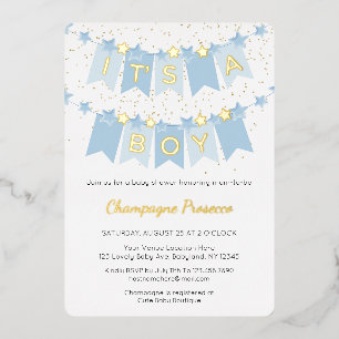 Invitation En Aluminium C'est un garçon Blue Bunting Flags Baby shower pho