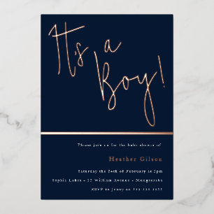 Invitation En Aluminium C'est un garçon ! Dusty Marine Baby shower bleu Ro