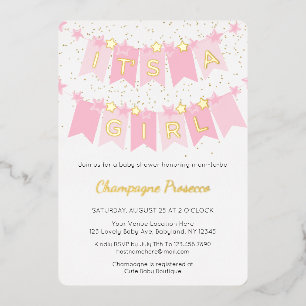Invitation En Aluminium C'est une fille Pink Bunting Flags Baby shower pho
