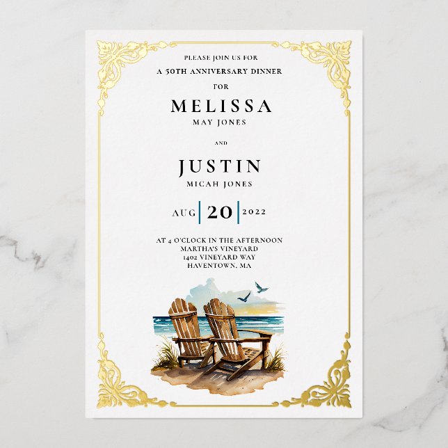 Invitation En Aluminium Chaise de plage simpliste pour anniversaire de mar (Recto)