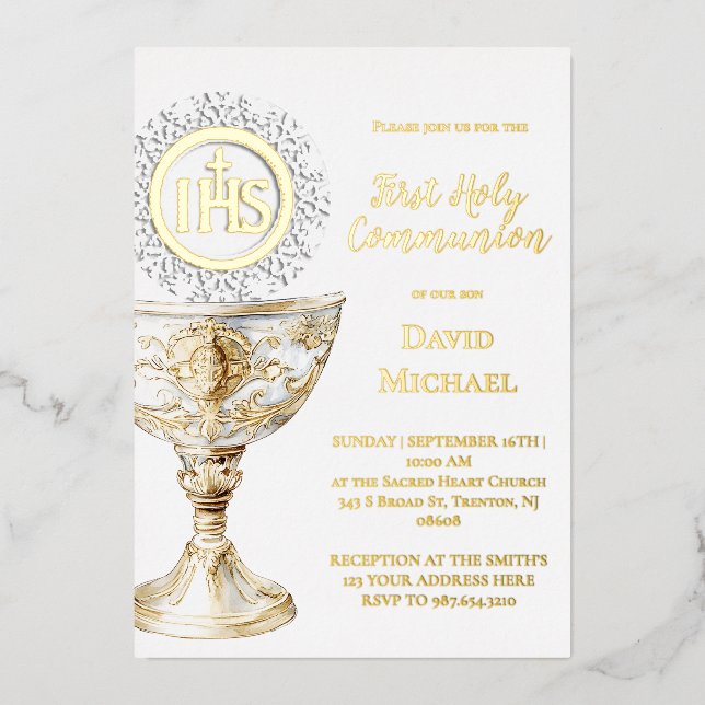 Invitation En Aluminium Chalice Host First Holy Communion (Recto)