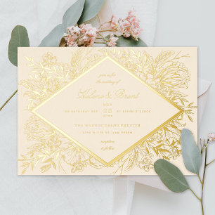 Invitation En Aluminium Champagne de jardin romantique en diamant floral