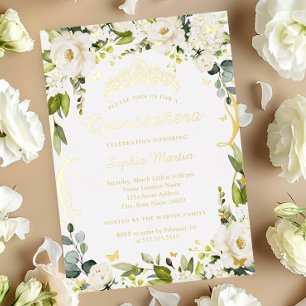 Invitation En Aluminium Champagne d'or papillon Quinceanera Floral