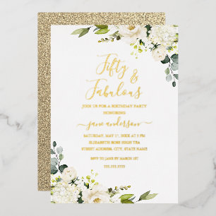 Invitation En Aluminium Champagne Floral 50 & Fabuleux anniversaire