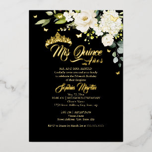 Invitation En Aluminium Champagne Floral Noir Or Mis Quince Quinceanera