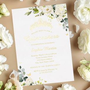 Invitation En Aluminium Champagne Floral Or Quinceanera