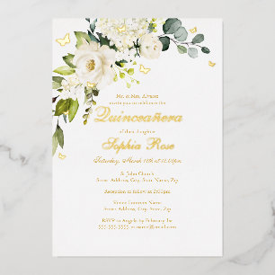 Invitation En Aluminium Champagne Floral Papillon doré Quinceanera