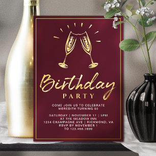 Invitation En Aluminium Champagne   Fun Burgundy Rouge et Or Anniversaire